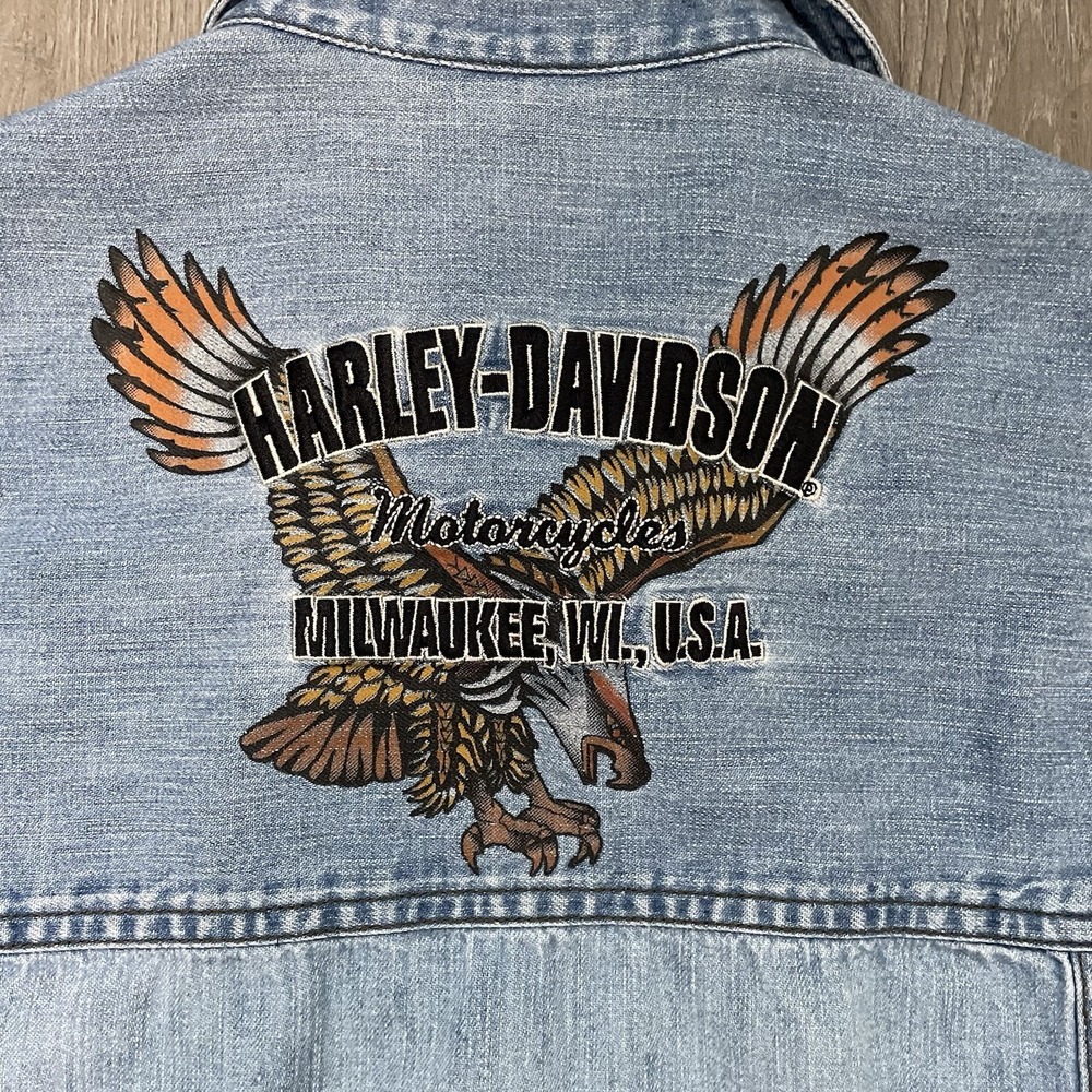 Harley Davidson Distressed Denim S Motorcycle Vest Women's Eagle Milwaukee WI